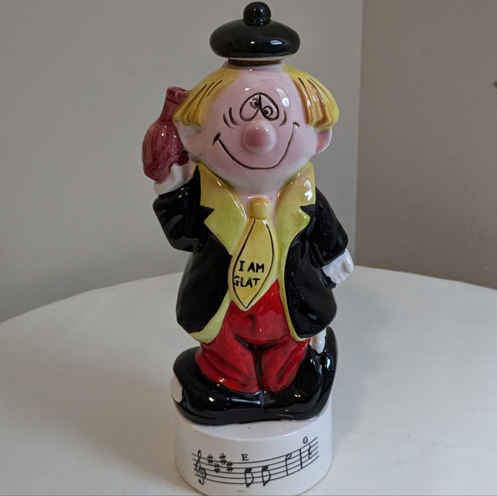 Sad Glad Two Face Clown Liquor Decanter Music Box “How Dry I Am” Vintage Japan